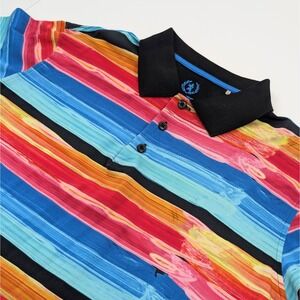 Bugatchi Uomo Polo Shirt Mens Large Multicolor Abstract Paint Print Striped